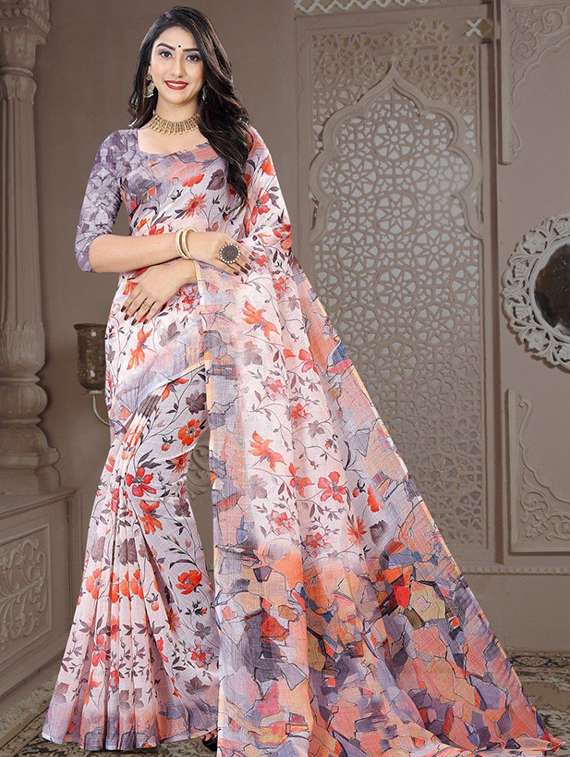 women printed casual wear saree with blouse