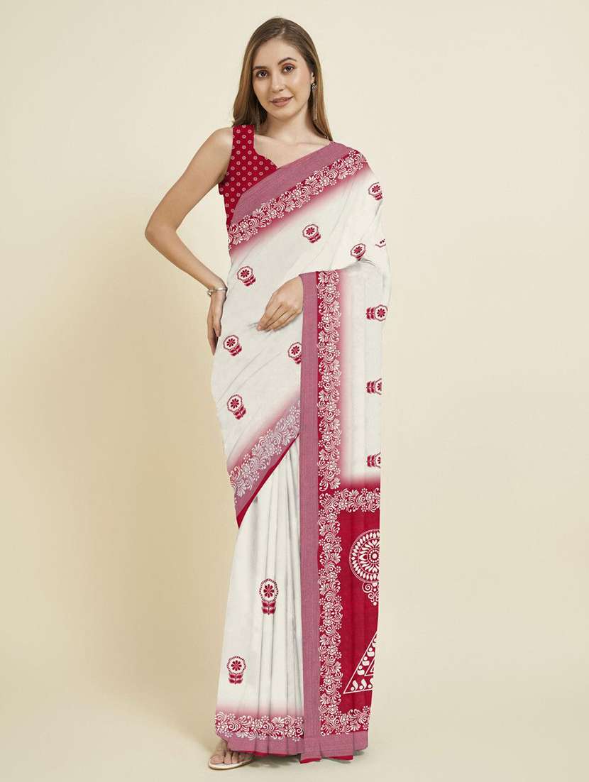 women printed casual wear saree with blouse