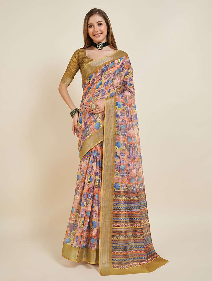 women printed casual wear saree with blouse