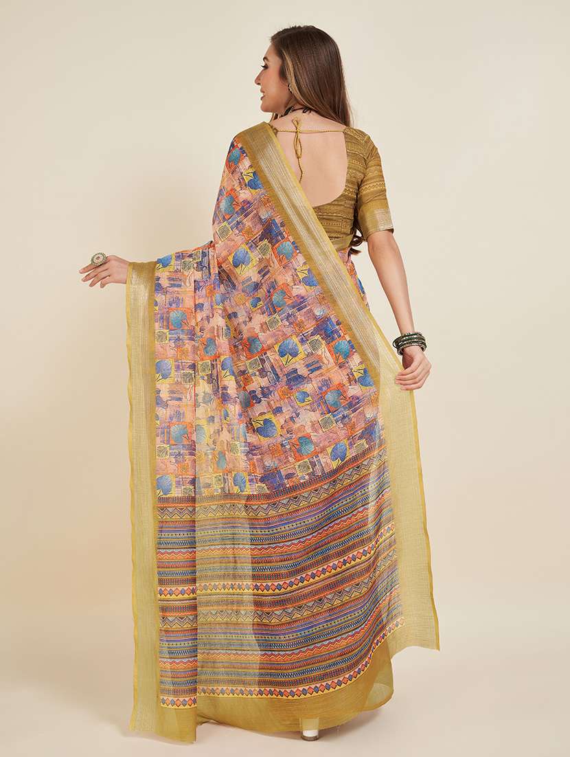 Women Printed Casual Wear Saree With Blouse - 22730621 -  Standard Image - 3