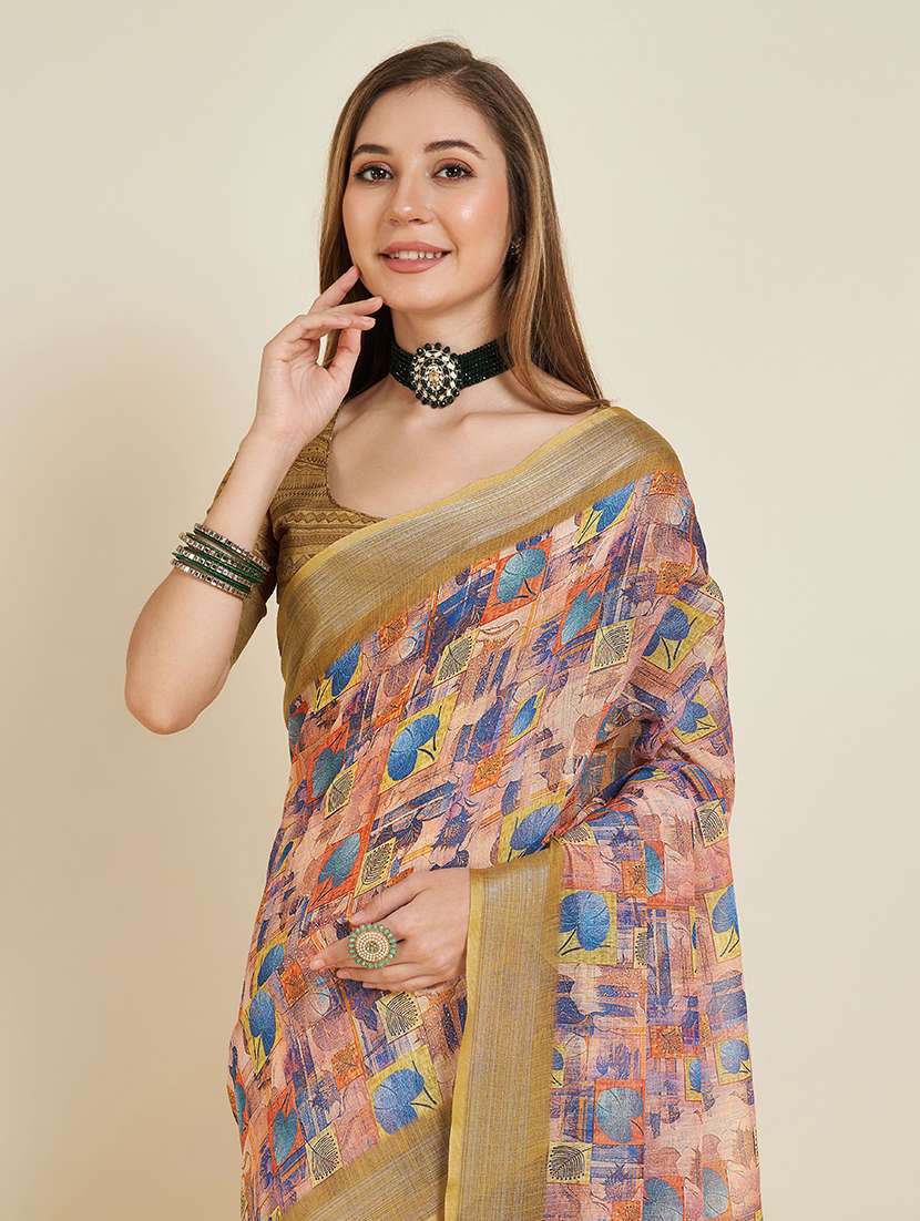 Women Printed Casual Wear Saree With Blouse - 22730621 -  Standard Image - 5