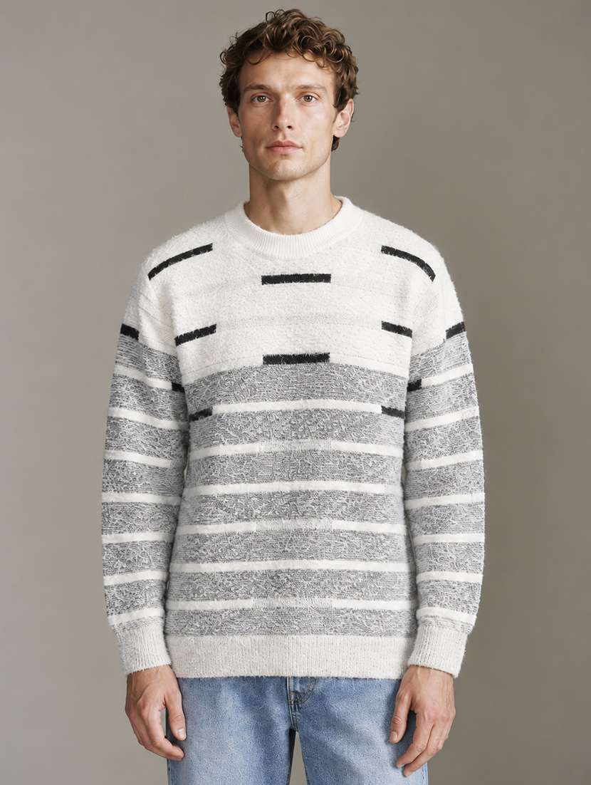 men striped long sleeve regular fit pullover