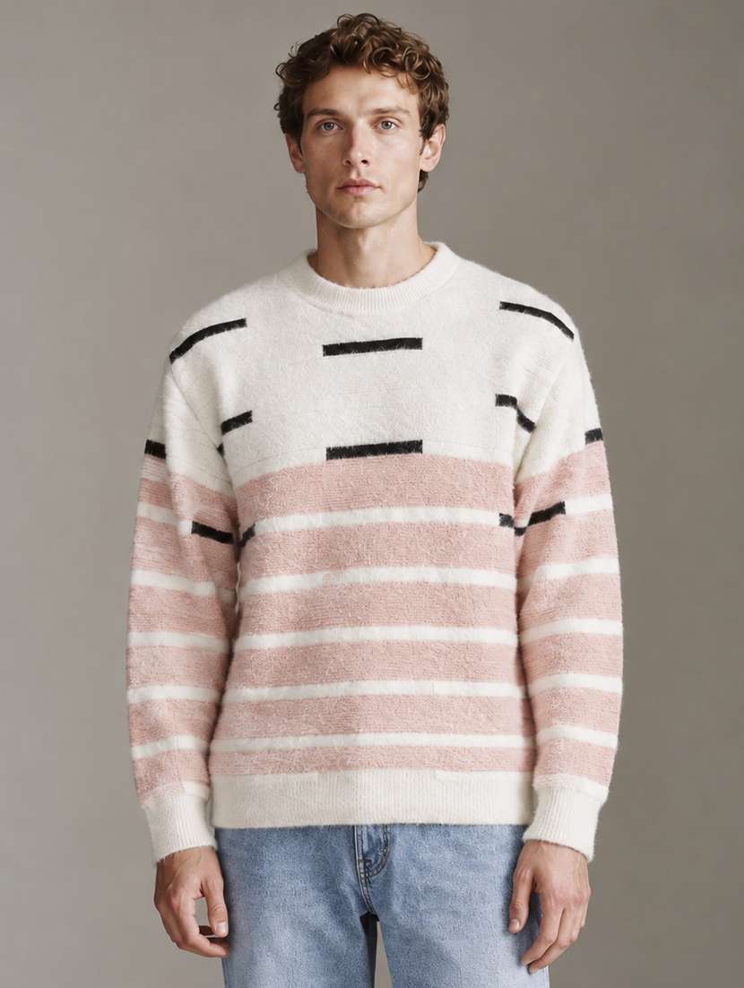 men striped long sleeve regular fit pullover