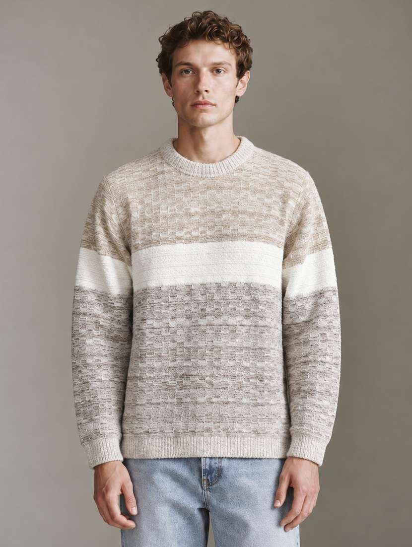 men self design long sleeve regular fit pullover