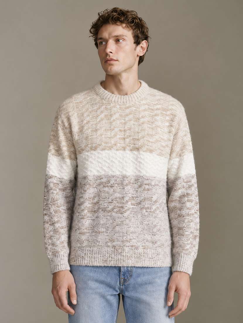 men self design long sleeve regular fit pullover