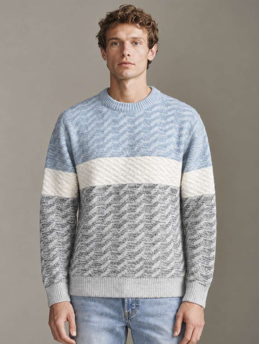 men self design long sleeve regular fit pullover