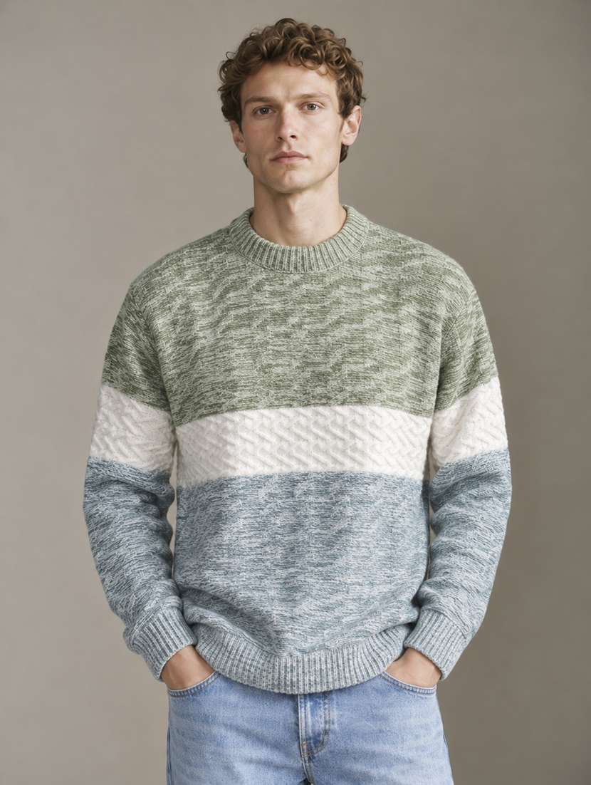 men self design long sleeve regular fit pullover