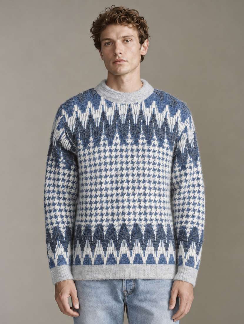 men self design long sleeve regular fit pullover