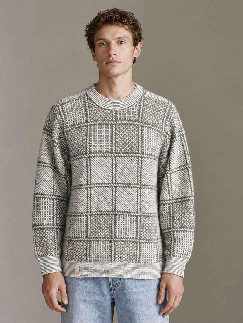 men checkered long sleeve regular fit pullover