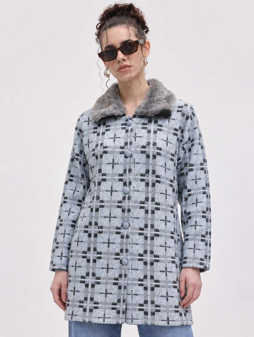 women checkered long sleeve cardigan
