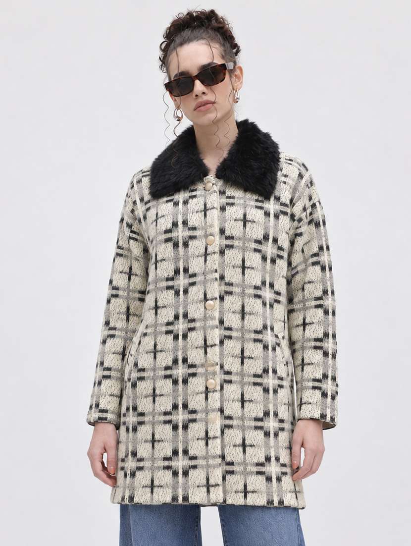 women checkered long sleeve cardigan