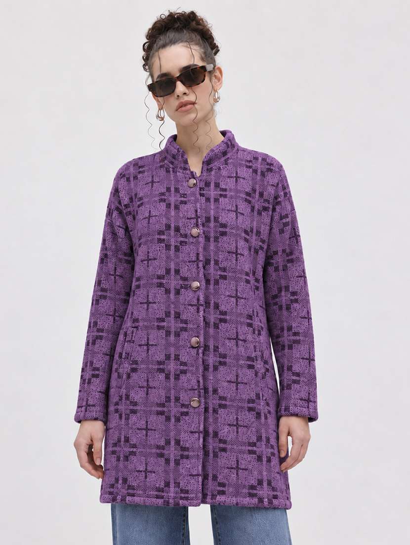 women checkered long sleeve cardigan