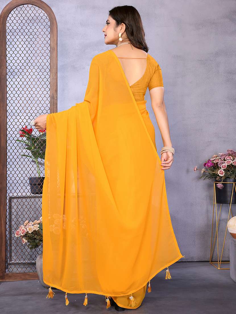Women Solid Plain Saree With Blouse - 22730847 -  Standard Image - 3
