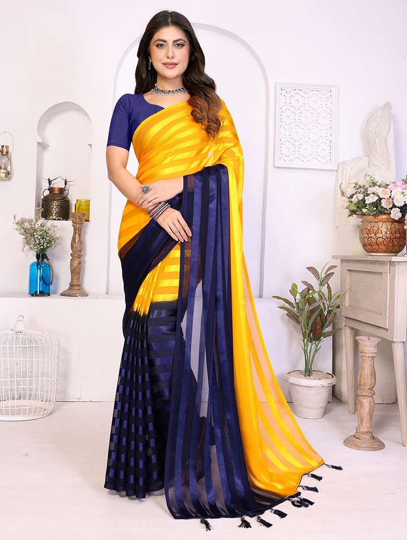 women striped printed saree with blouse