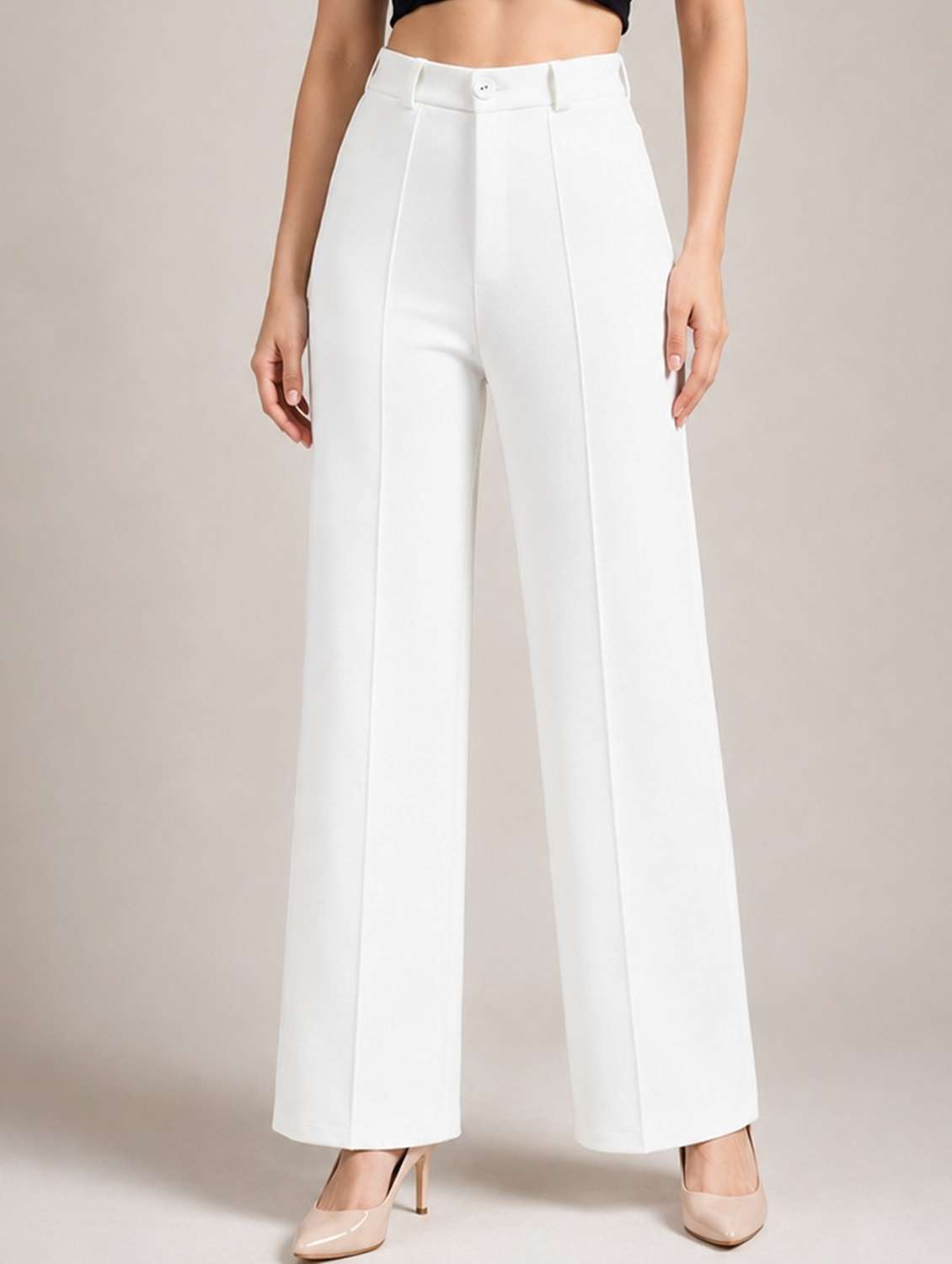 women solid high rise straight trouser