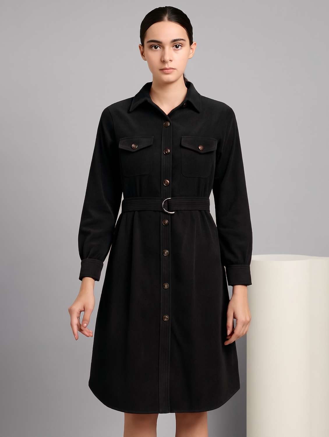women solid long sleeves shirt dress
