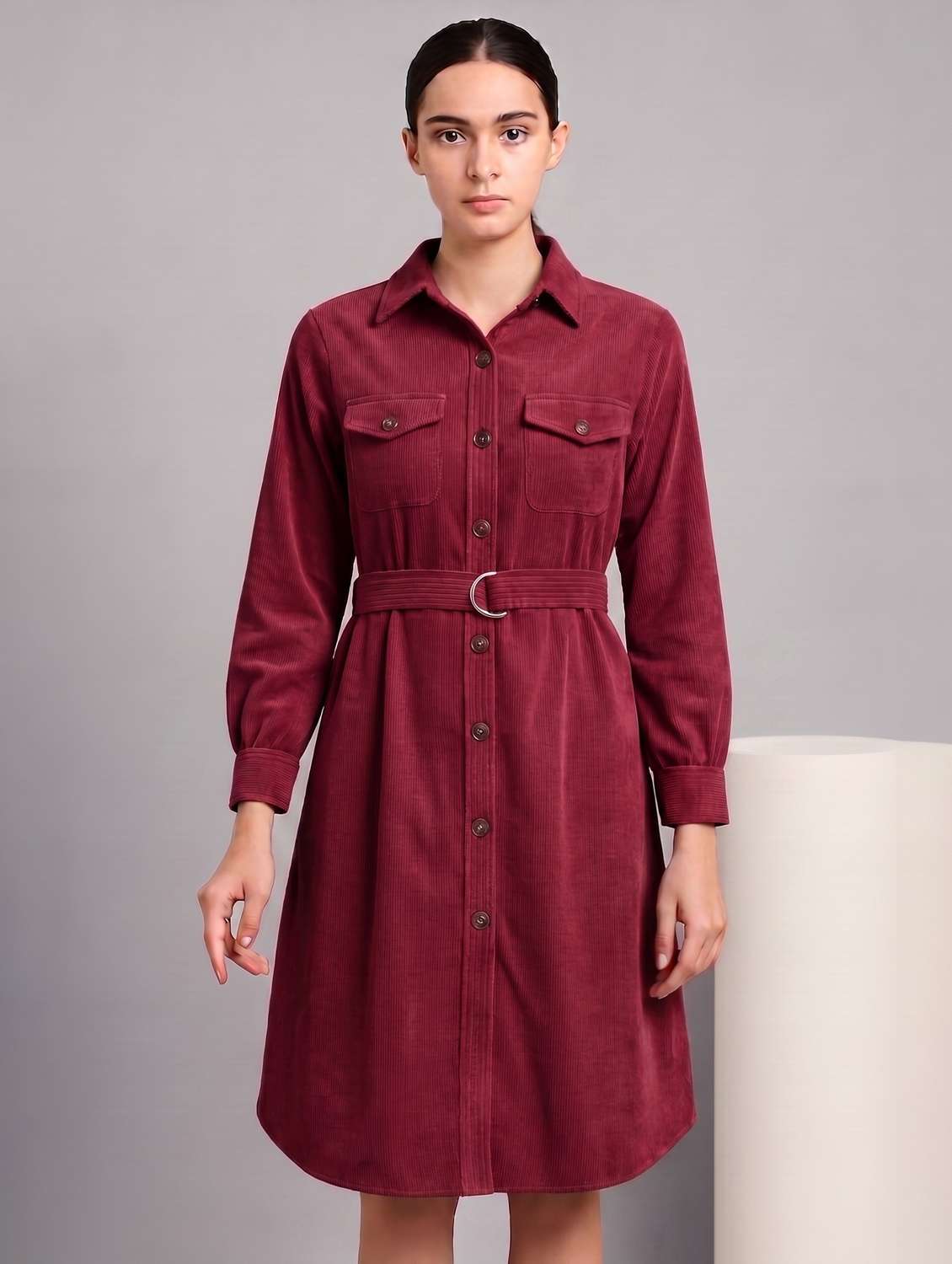 women solid long sleeves shirt dress