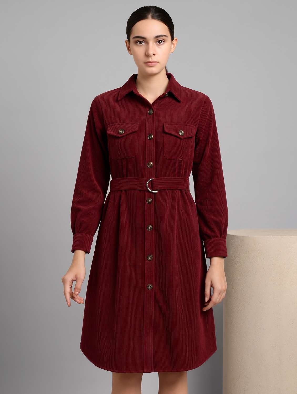 women solid long sleeves shirt dress