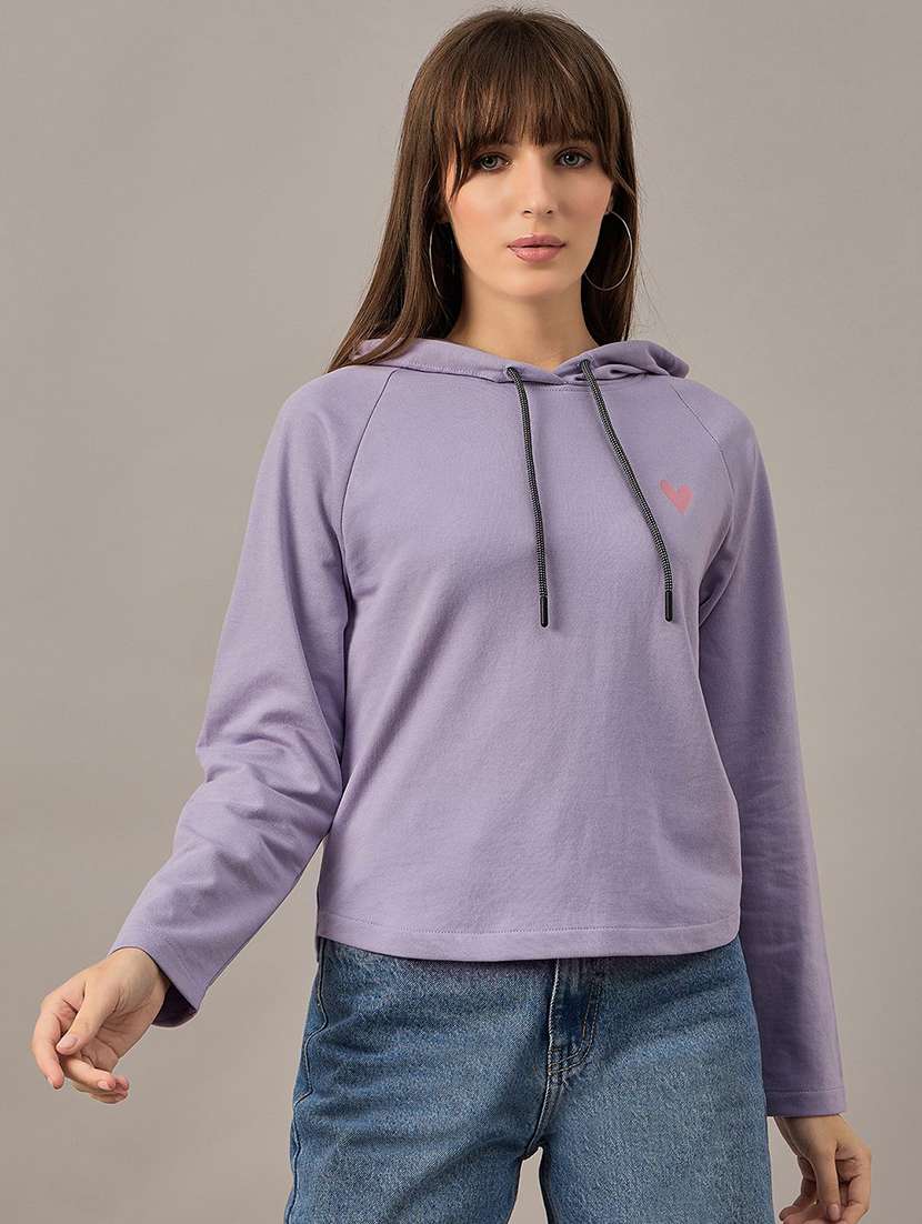 women solid long sleeves hooded sweatshirt