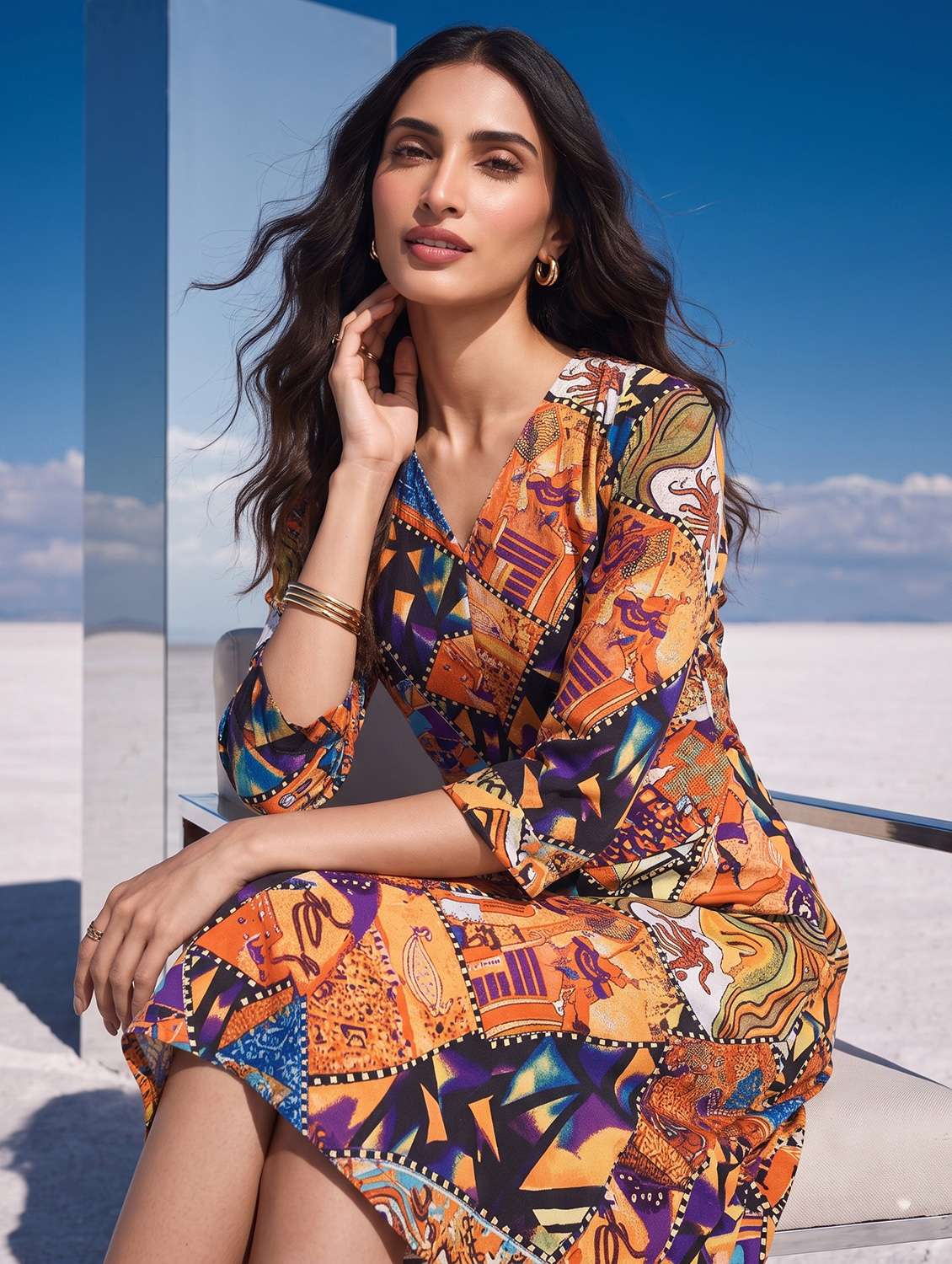 Women Printed Three Quarter Sleeves A-line Dress - 22731485 -  Standard Image - 5