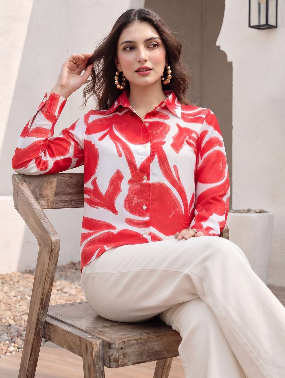 women printed long sleeves regular shirt