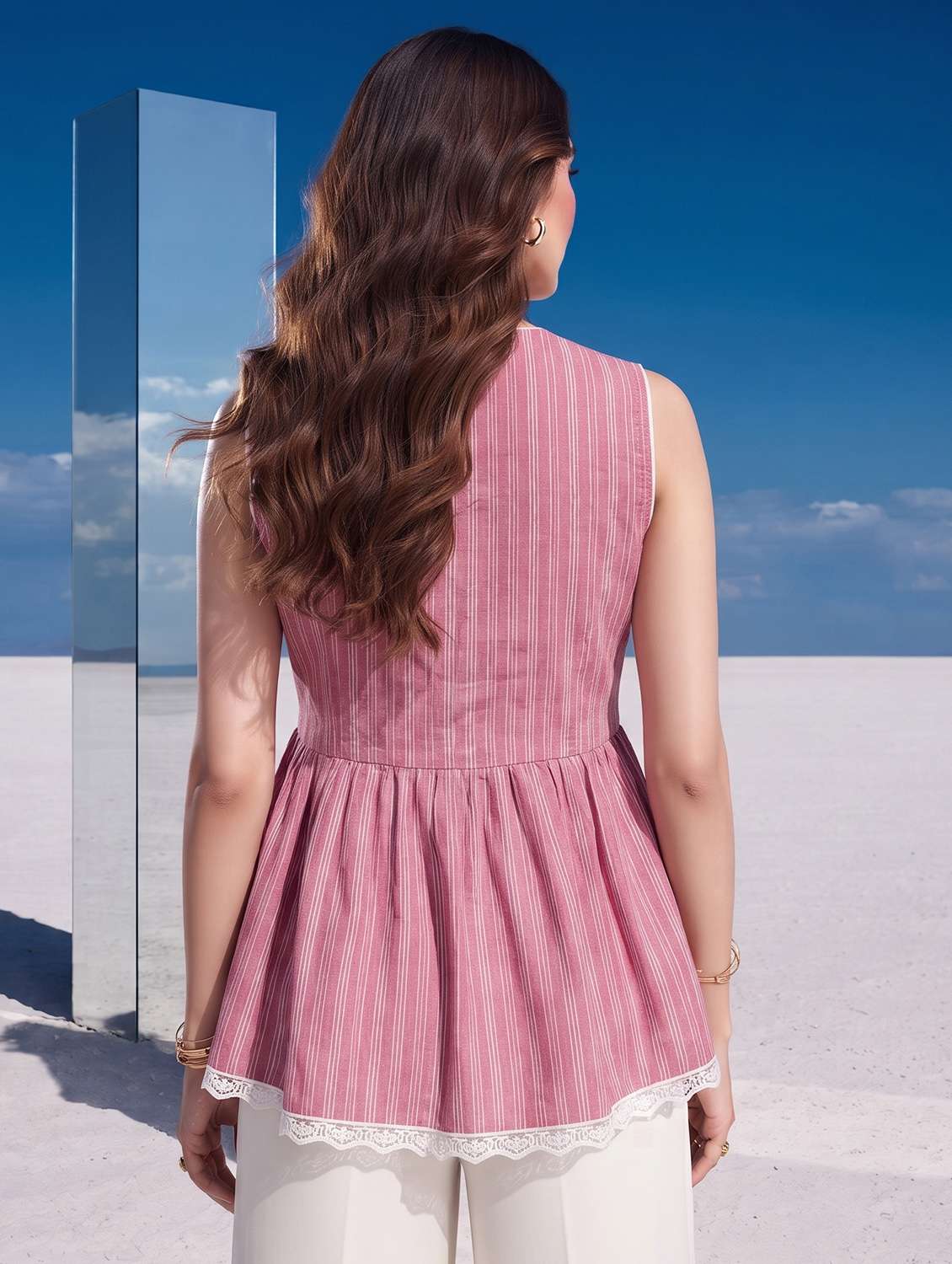 Women Striped Sleeveless Peplum Top - 22731512 -  Standard Image - 3