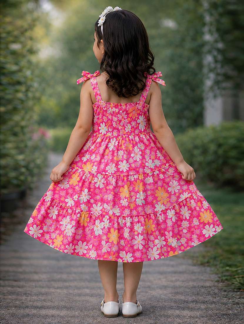 Girls Printed Sleeveless Tiered Frock - 22731538 -  Standard Image - 3