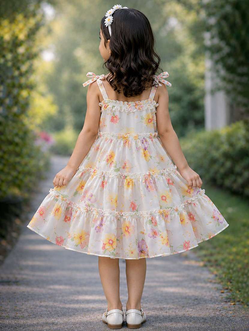 Girls Printed Sleeveless Tiered Frock - 22731539 -  Standard Image - 3
