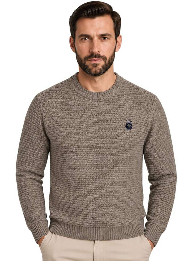 men self design long sleeve regular fit pullover
