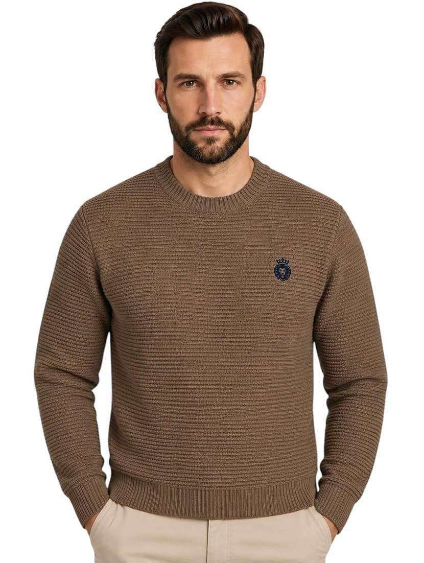 men self design long sleeve regular fit pullover