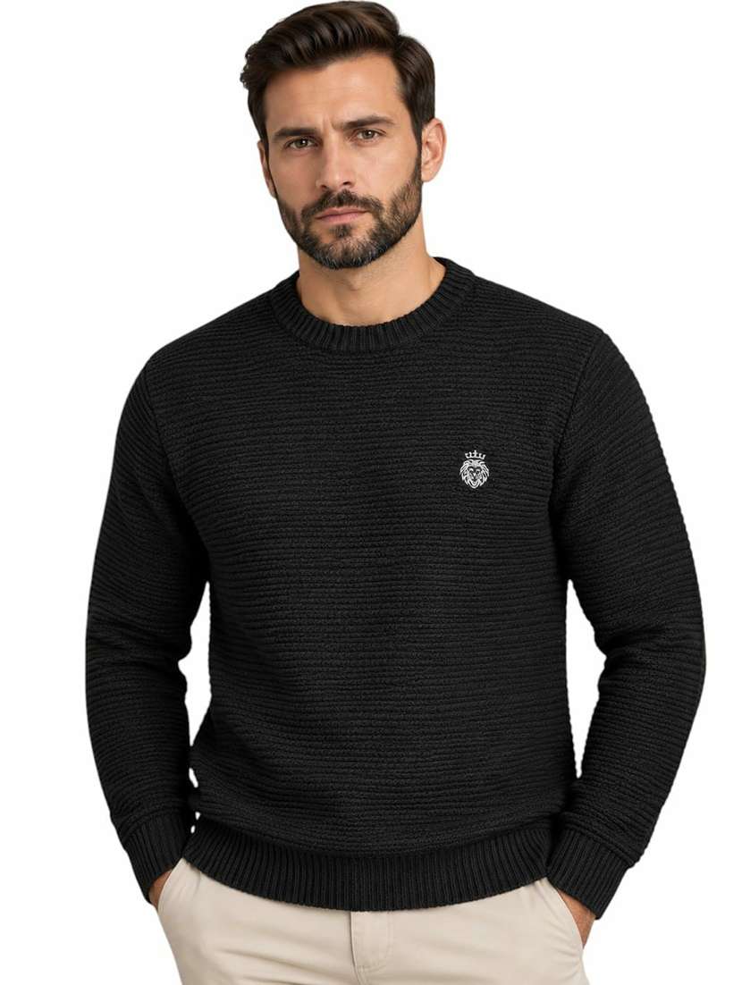 men self design long sleeve regular fit pullover
