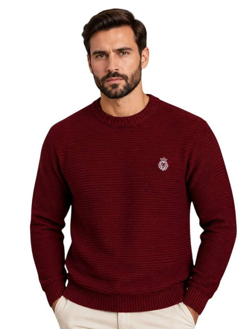 men self design long sleeve regular fit pullover