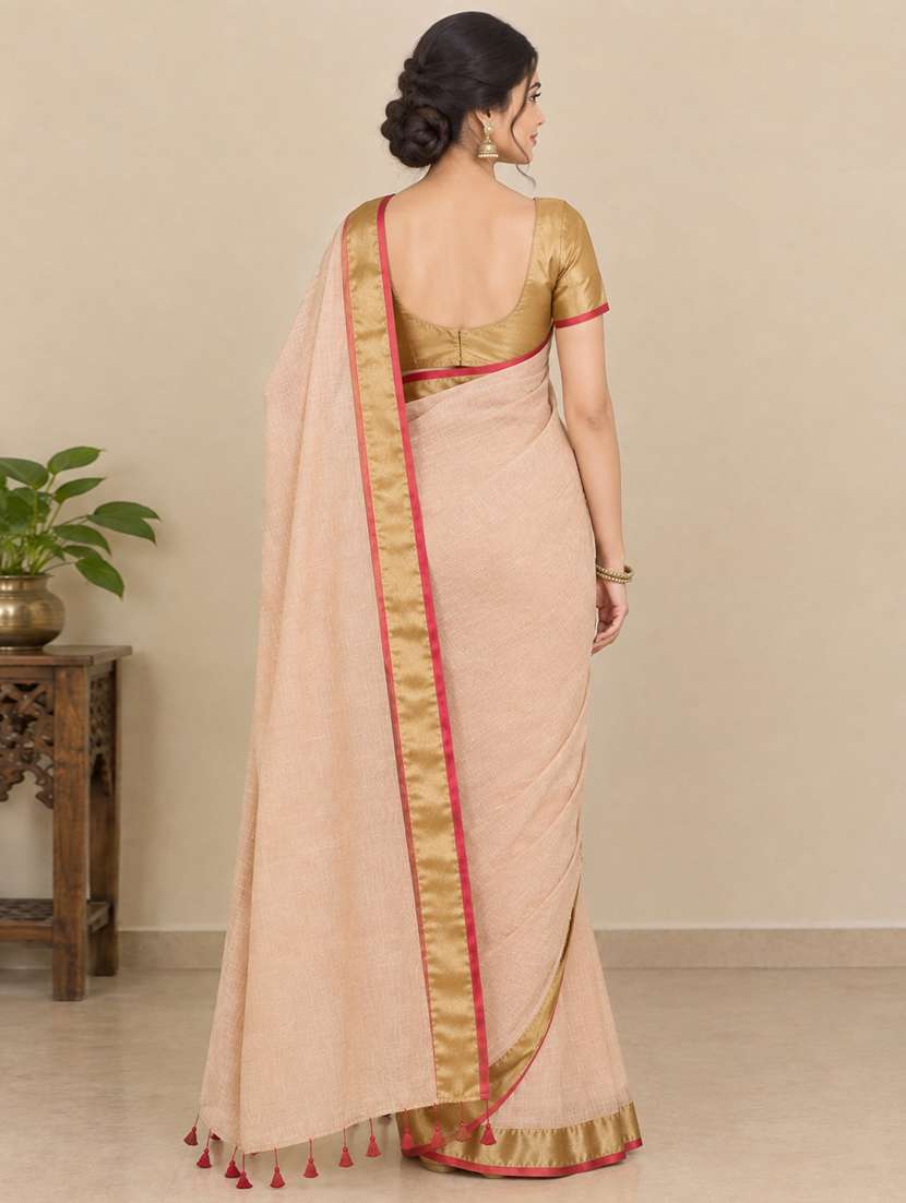 Women Solid With Bordered Saree With Blouse - 22731572 -  Standard Image - 3