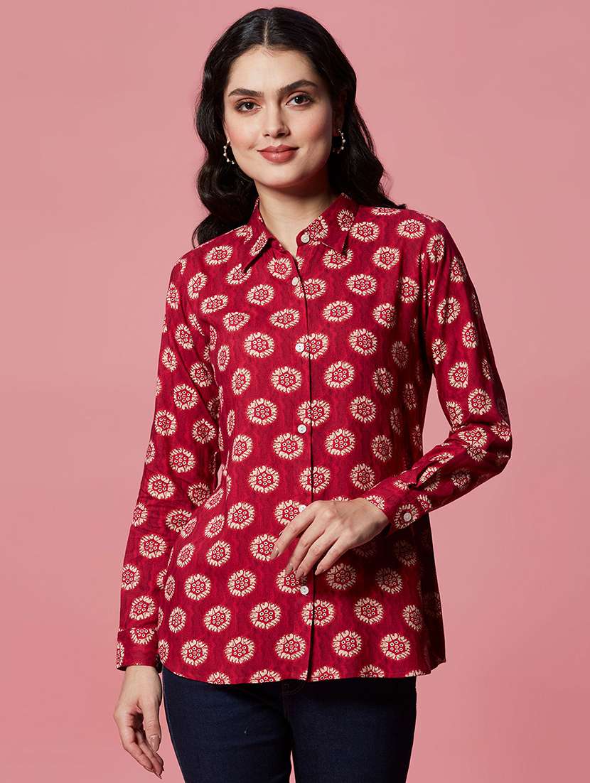 women printed long sleeves regular shirt