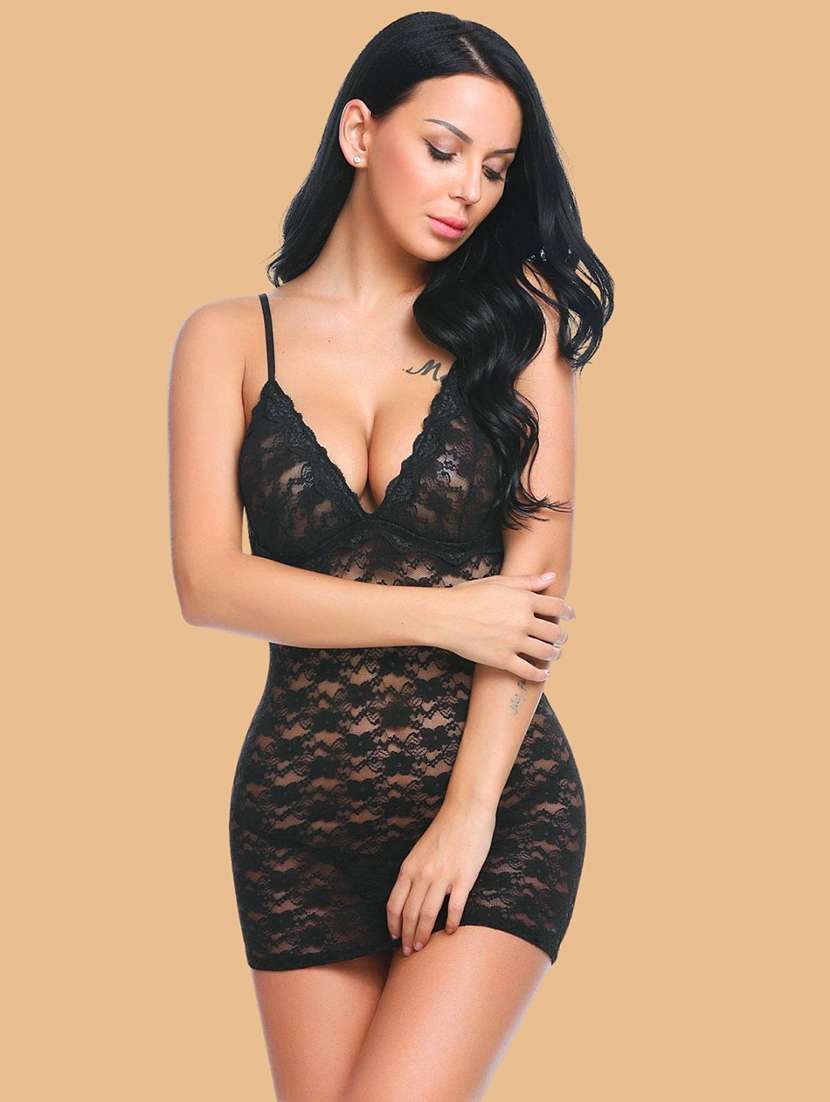 Women Self Design V Neck Babydoll Set - 22731755 -  Standard Image - 3