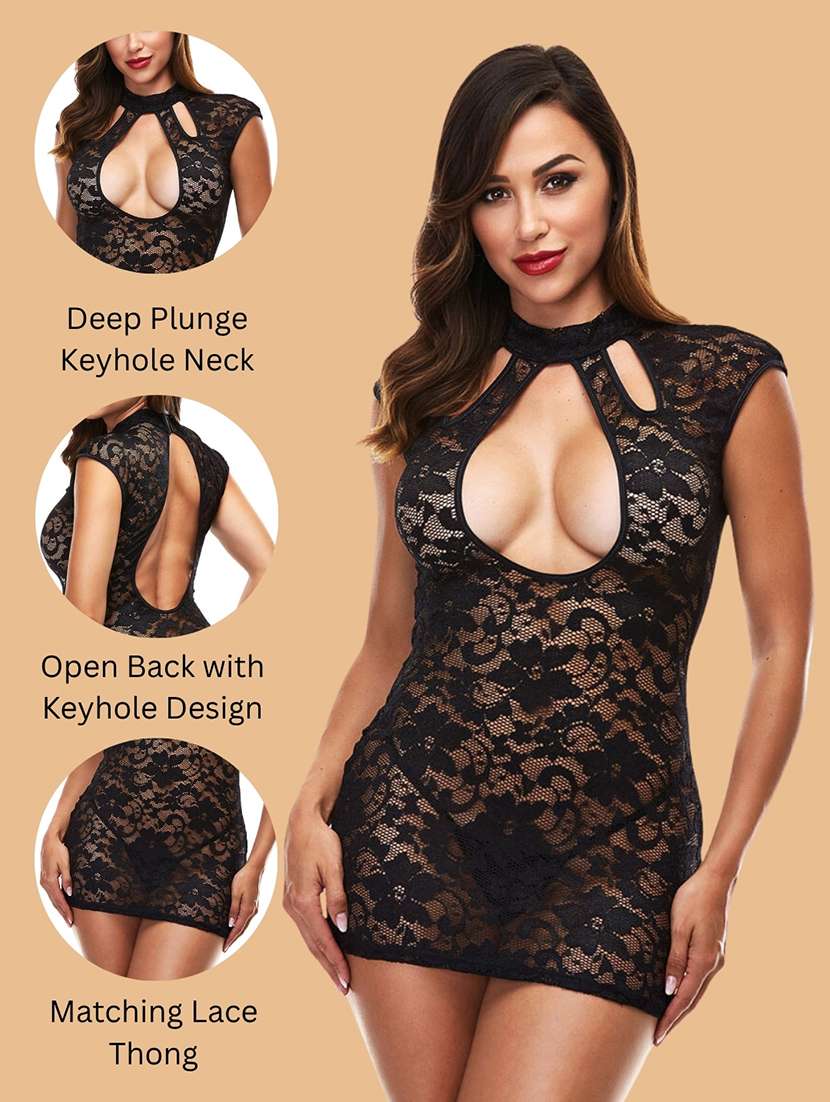 Women Self Design Keyhole Neck Babydoll Set - 22731759 -  Standard Image - 3