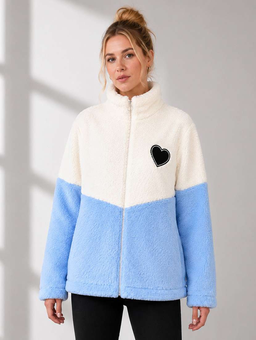 women colourblocked long sleeves fur jacket