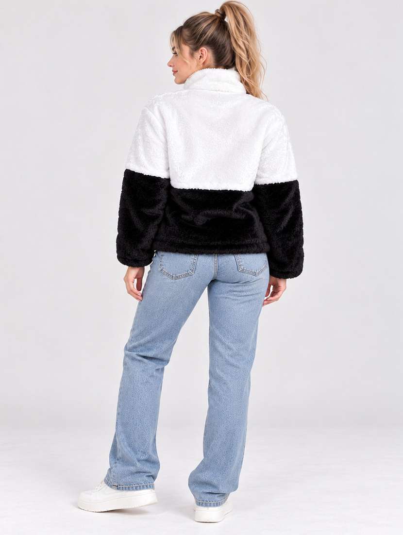 Women Colourblocked Long Sleeves Fur Jacket - 22731802 -  Standard Image - 3