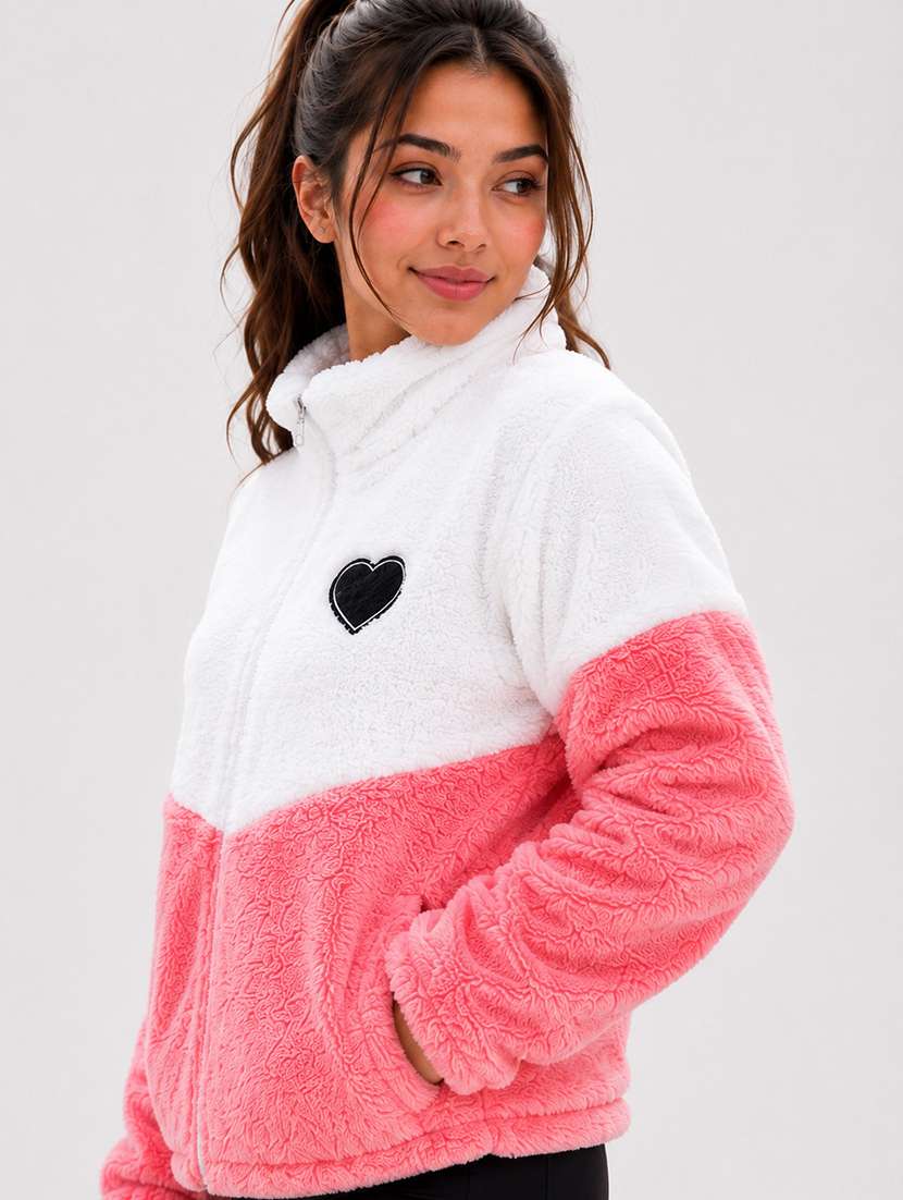 women colourblocked long sleeves fur jacket