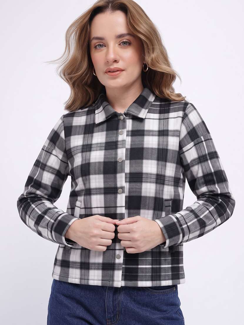 women checkered long sleeves regular shirt