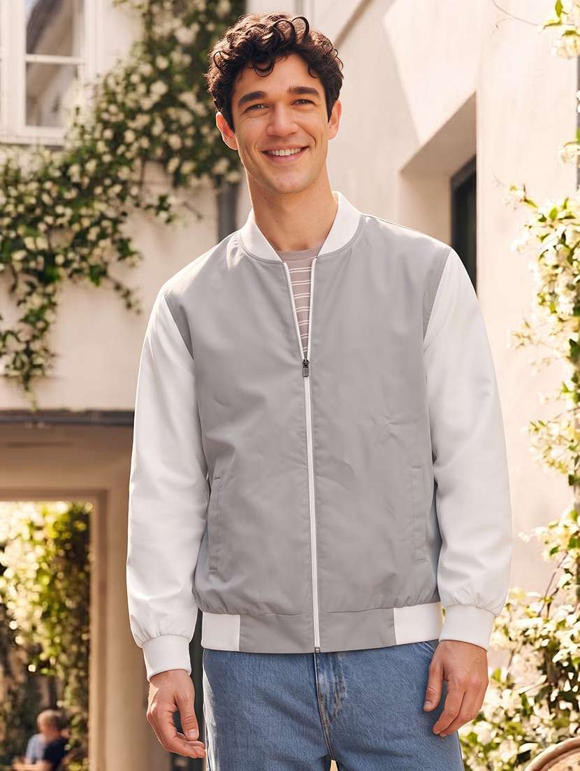 men color block long sleeve lightweight bomber jacket
