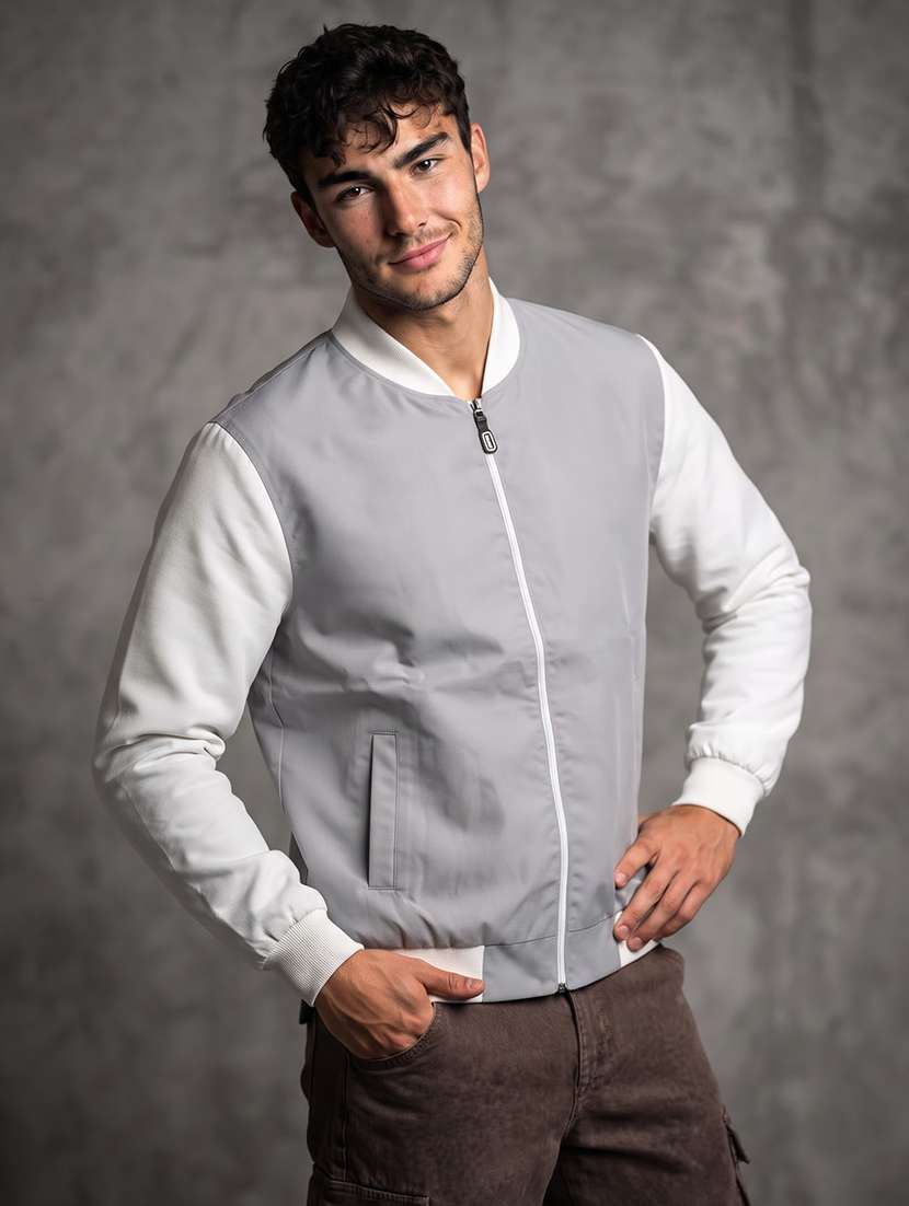men color block long sleeve lightweight bomber jacket
