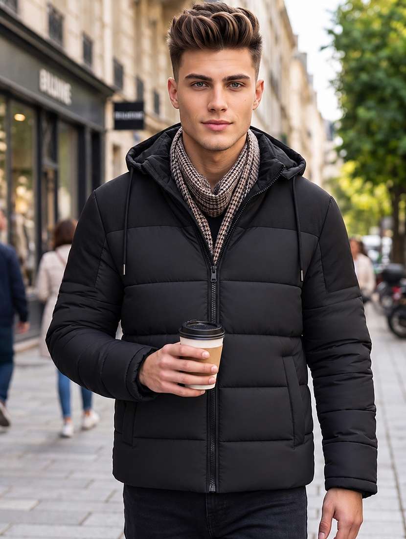 men color block long sleeve puffer jacket