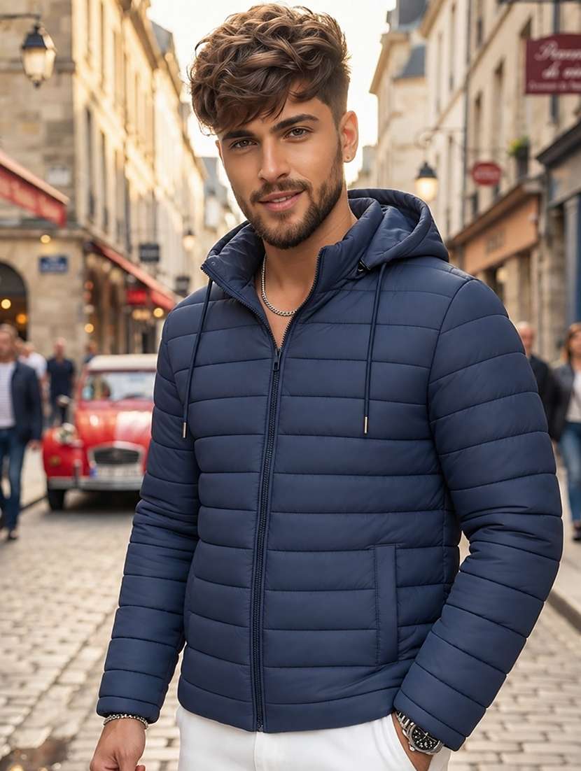 men solid long sleeve puffer jacket