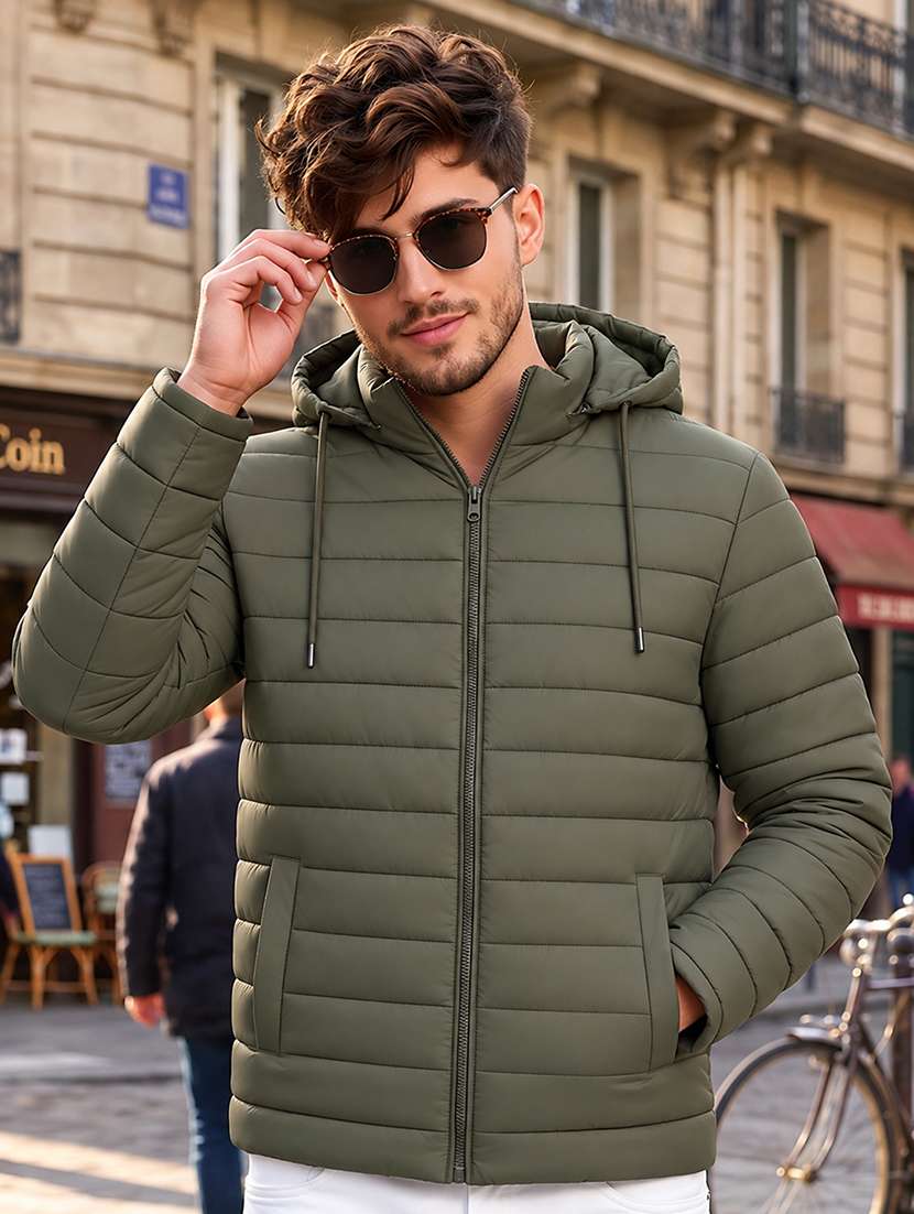 men solid long sleeve puffer jacket