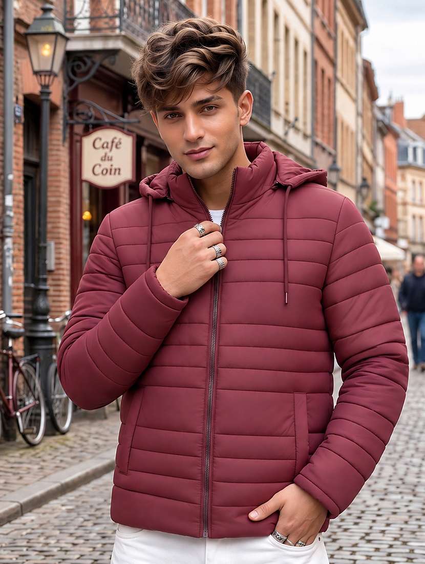 men solid long sleeve puffer jacket