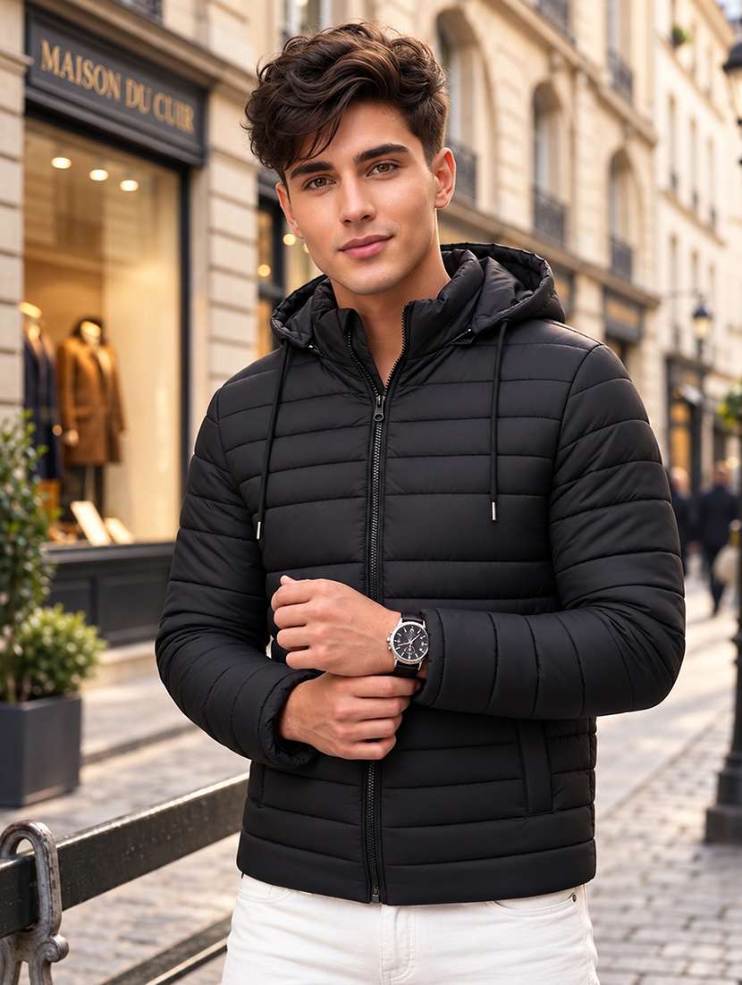 men solid long sleeve puffer jacket