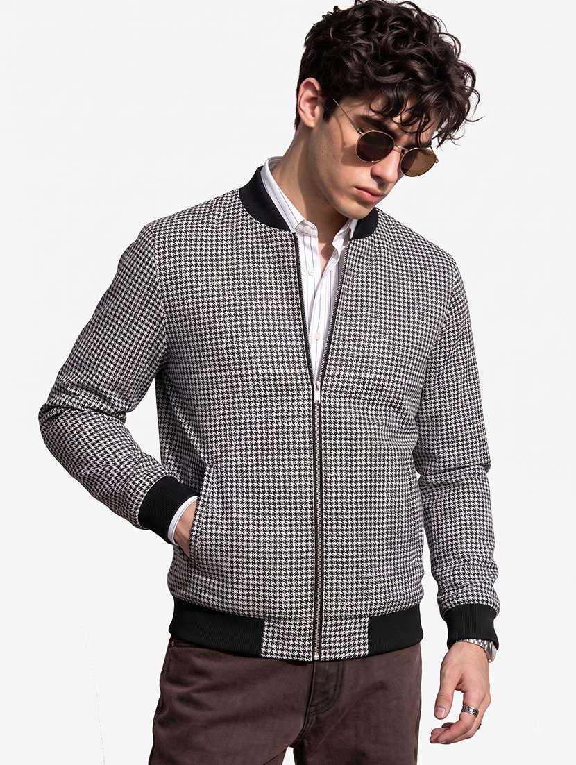men checkered long sleeve lightweight bomber jacket