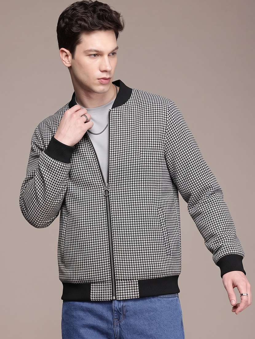 men checkered long sleeve lightweight bomber jacket