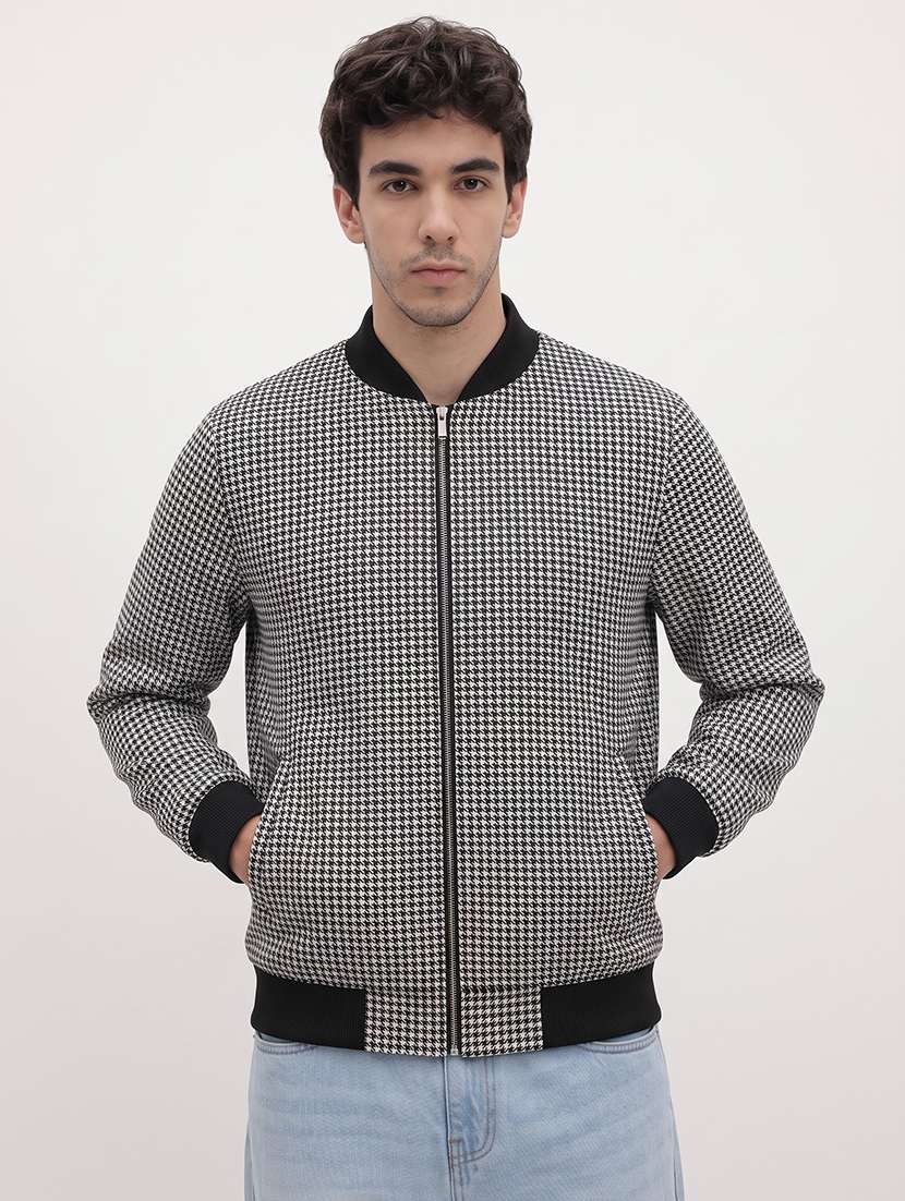 men checkered long sleeve lightweight bomber jacket